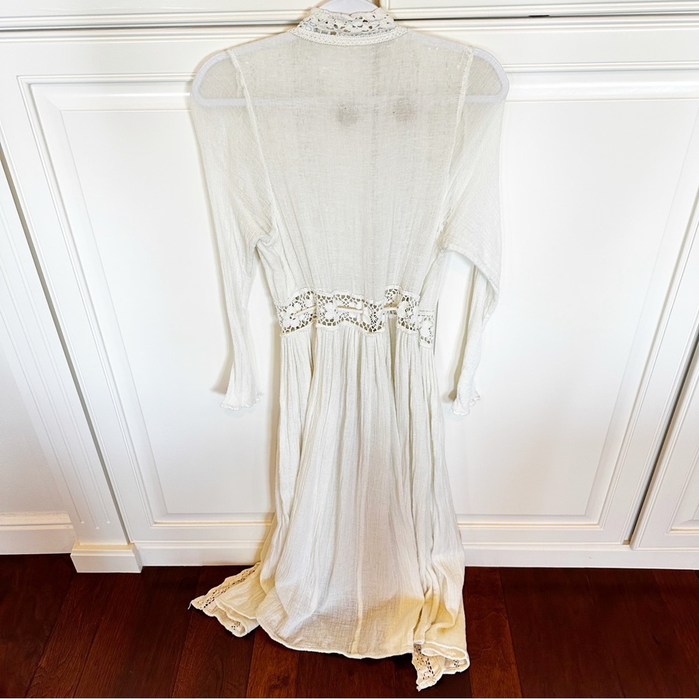 Jen’s Pirate‎ Booty Women’s Gauzy Crinkle Crochet Knit Cream Maxi Duster Sheer - Picture 14 of 14